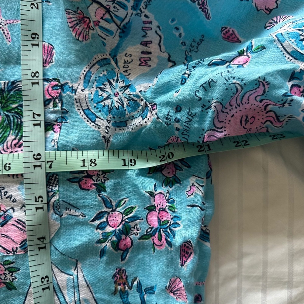 Lilly Pulitzer Floridita Linen Button Down Shirt Florida Map Print Blue Medium - Picture 6 of 8
